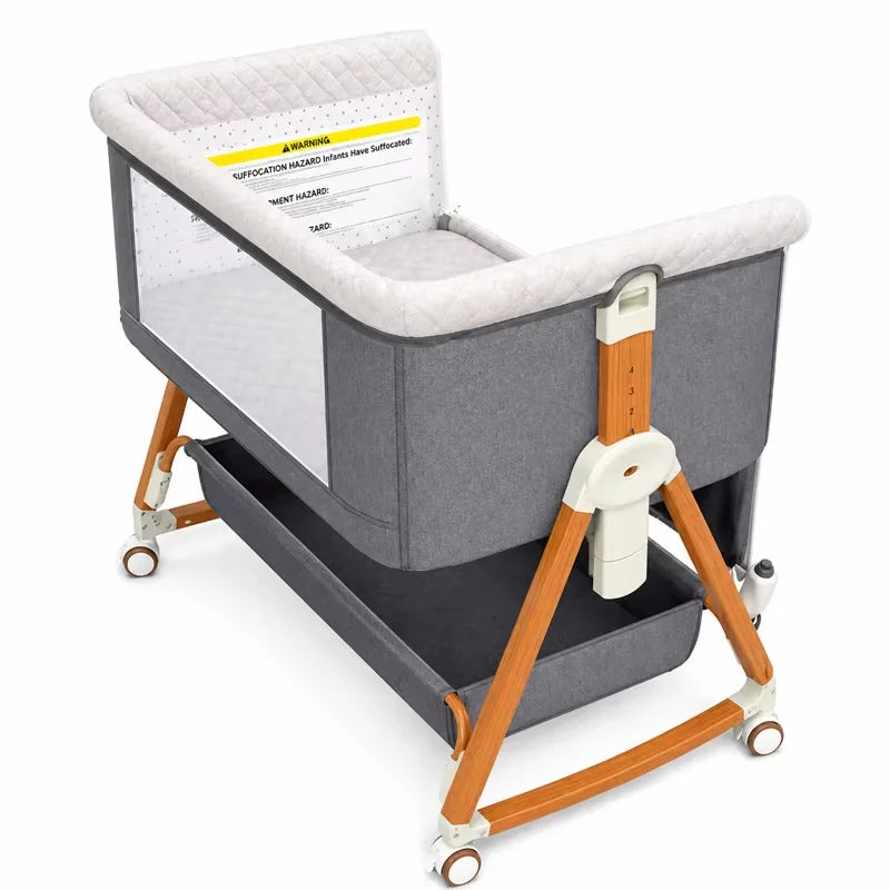 Baby Bassinet Portable Bedside Bassinet for Baby 3 in 1 Foldable Crib Travel Baby Crib Rocking 6 Adjustable Height with Wheels