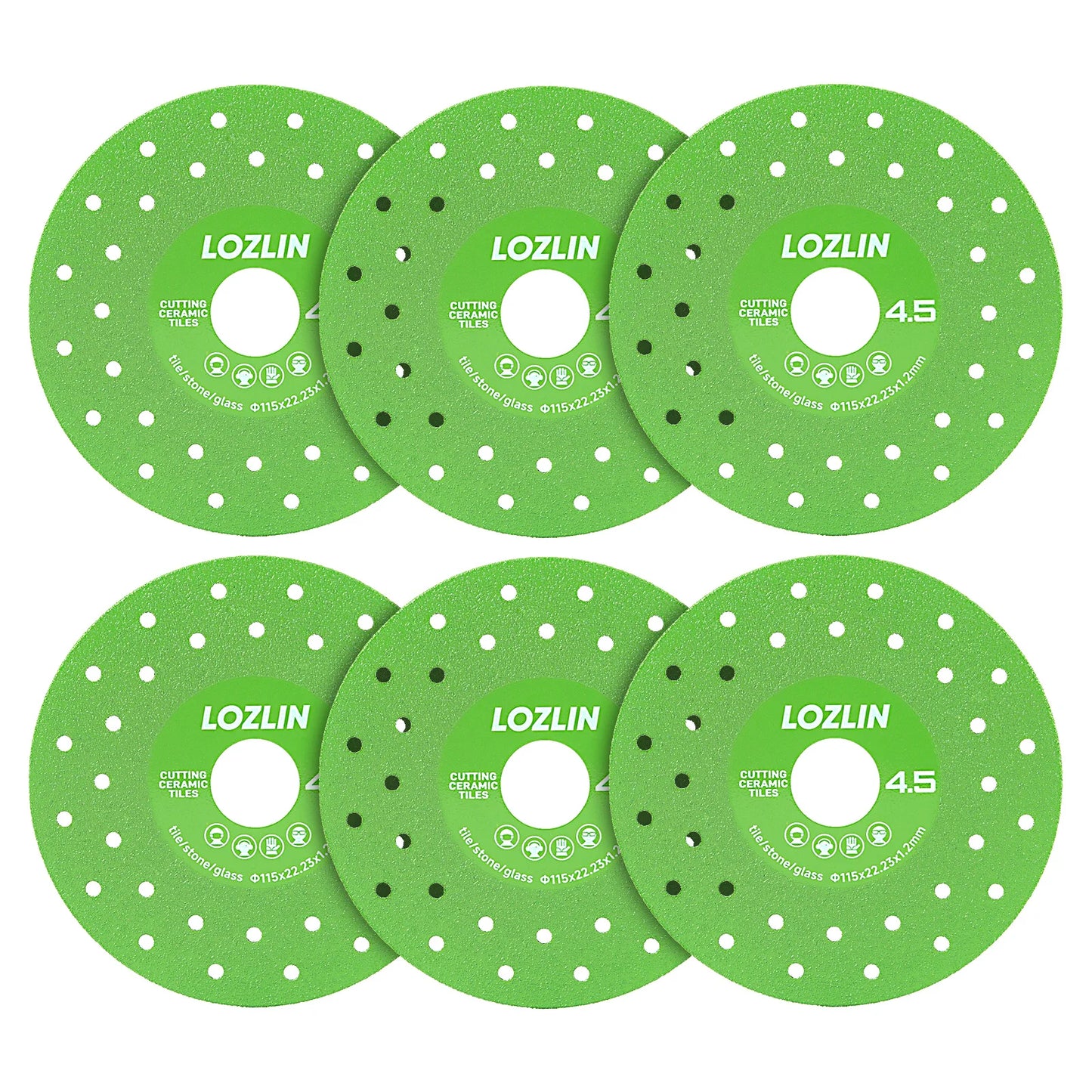 LOZLIN 3PCS/3PCS 115mm Diamond Saw Blades For Cutting And Grinding Tile And Marble,Ceramic, 45 Degree Chamfered Cutting Disc Porous Design, Angle Grinder Tools