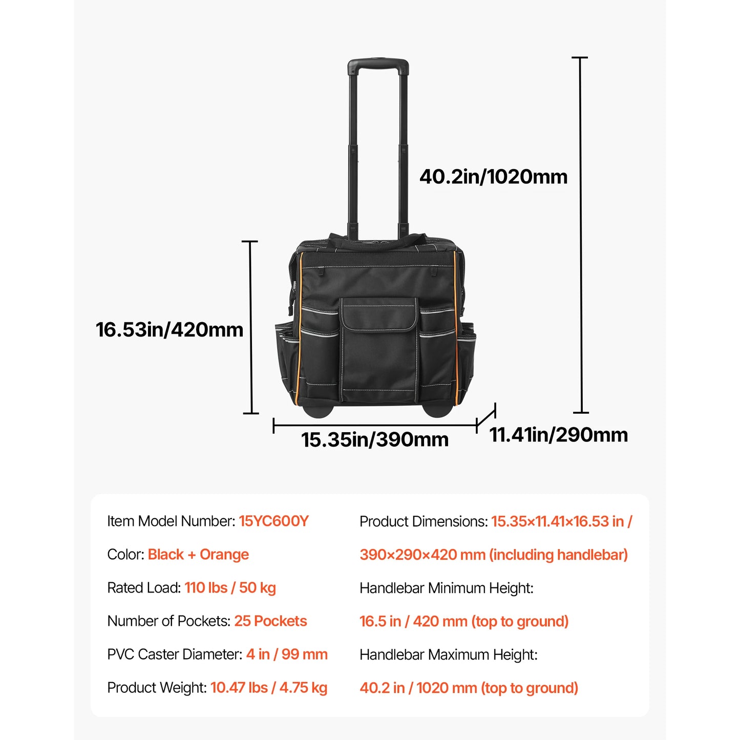 SucceBuy 110Lbs Rolling Tool Bag 25 Pockets Roller Tool Bag on Wheels with Telescoping Handle Toolbag Organizers for Mechanic