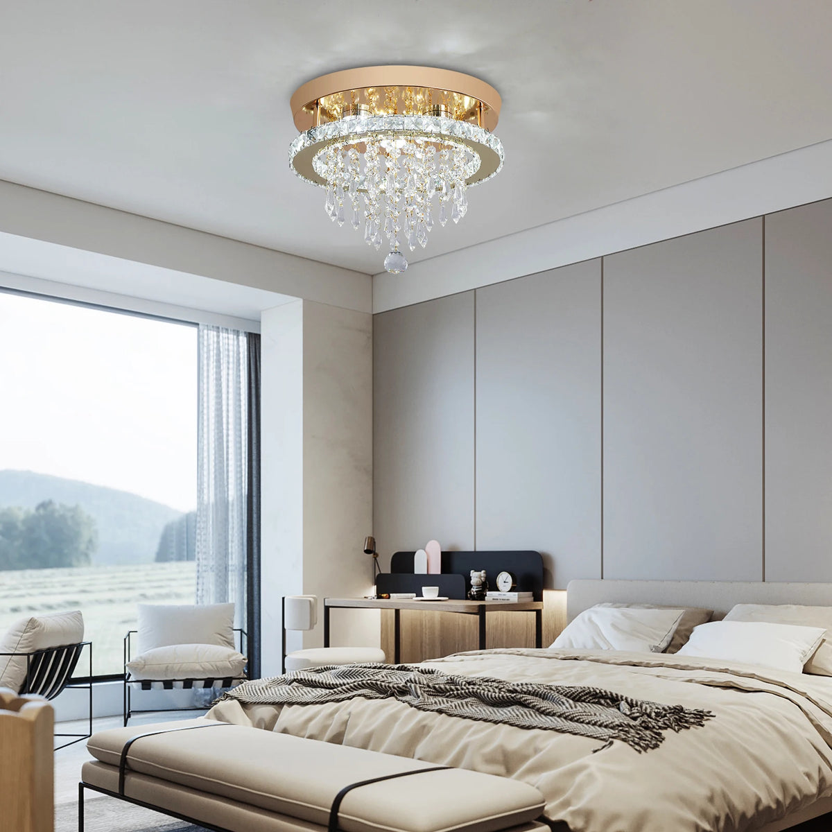 GreeLustr Luxury Crystal Chandelier LED Ceiling Light Modern With Bulbs