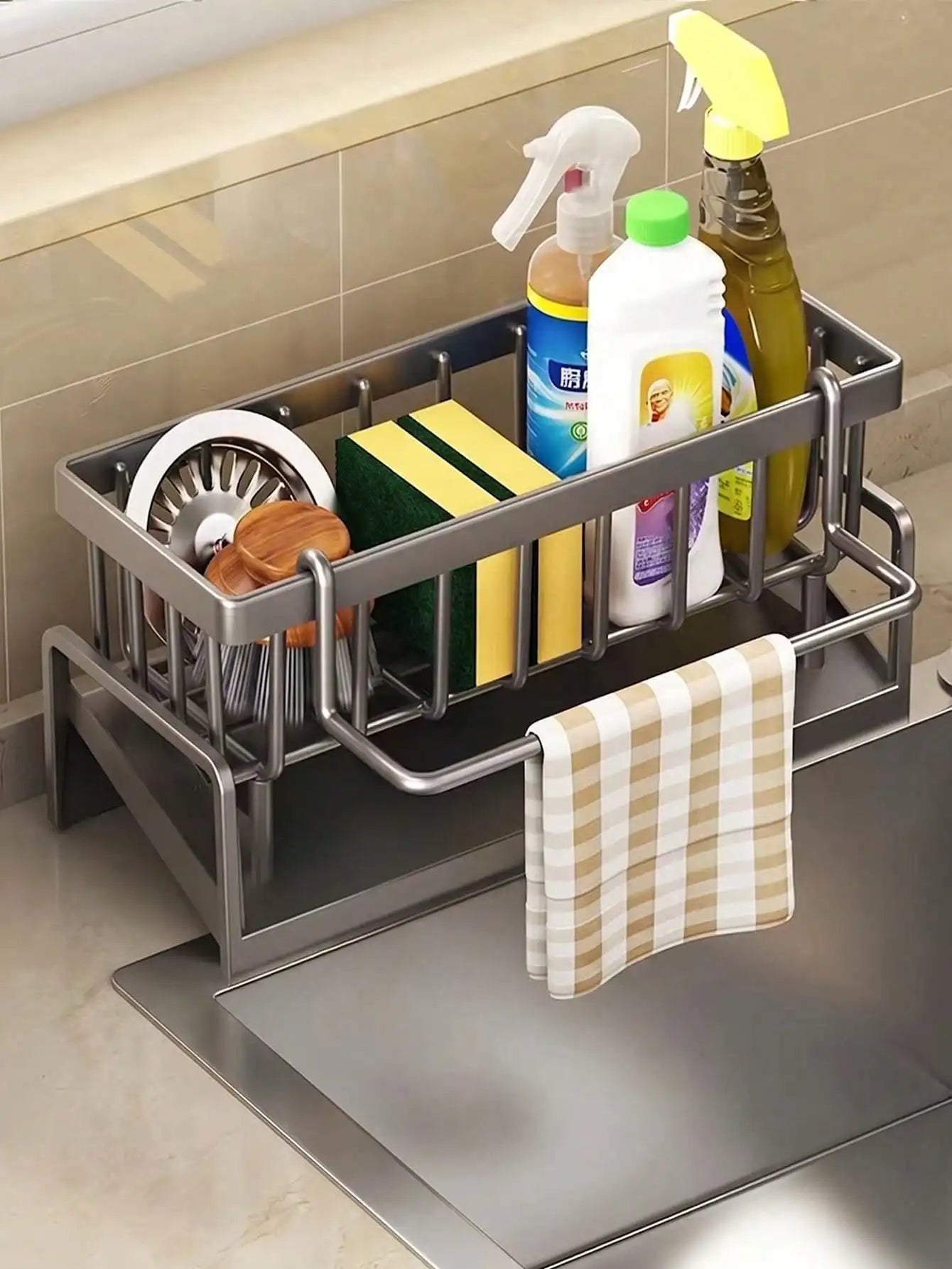 Multifunctional Sink Drain Rack, Sponge Holder, Kitchen Utensil Drainer, Spherical Metal Sink Dish Rack, Upgraded Carbon Steel Material. Kitchen Storage Rack, Sink Towel And Mat All Made Of Carbon Steel, Spherical Metal Sink