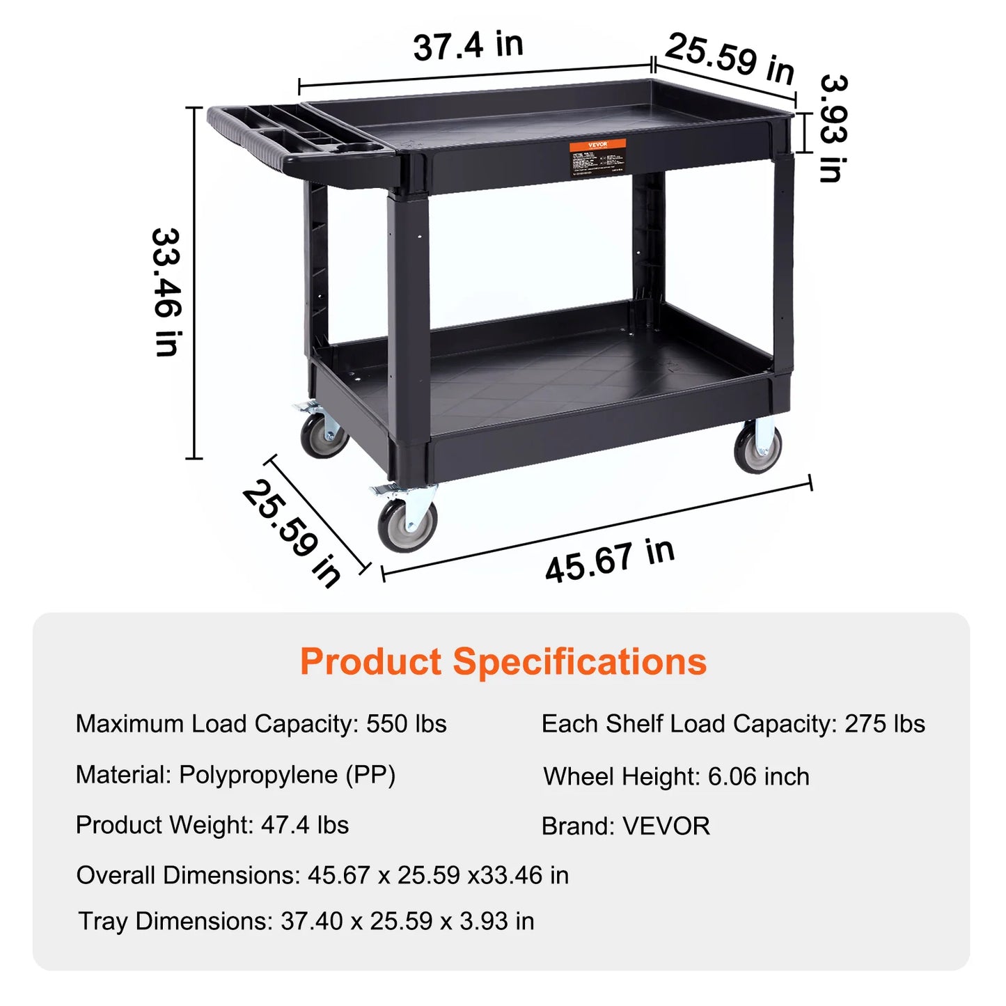 SucceBuy 2/3 Shelf Utility Service Cart Dolly with 360° Swivel Wheels Ergonomic Storage Handle for Warehouse/Garage/Cleaning