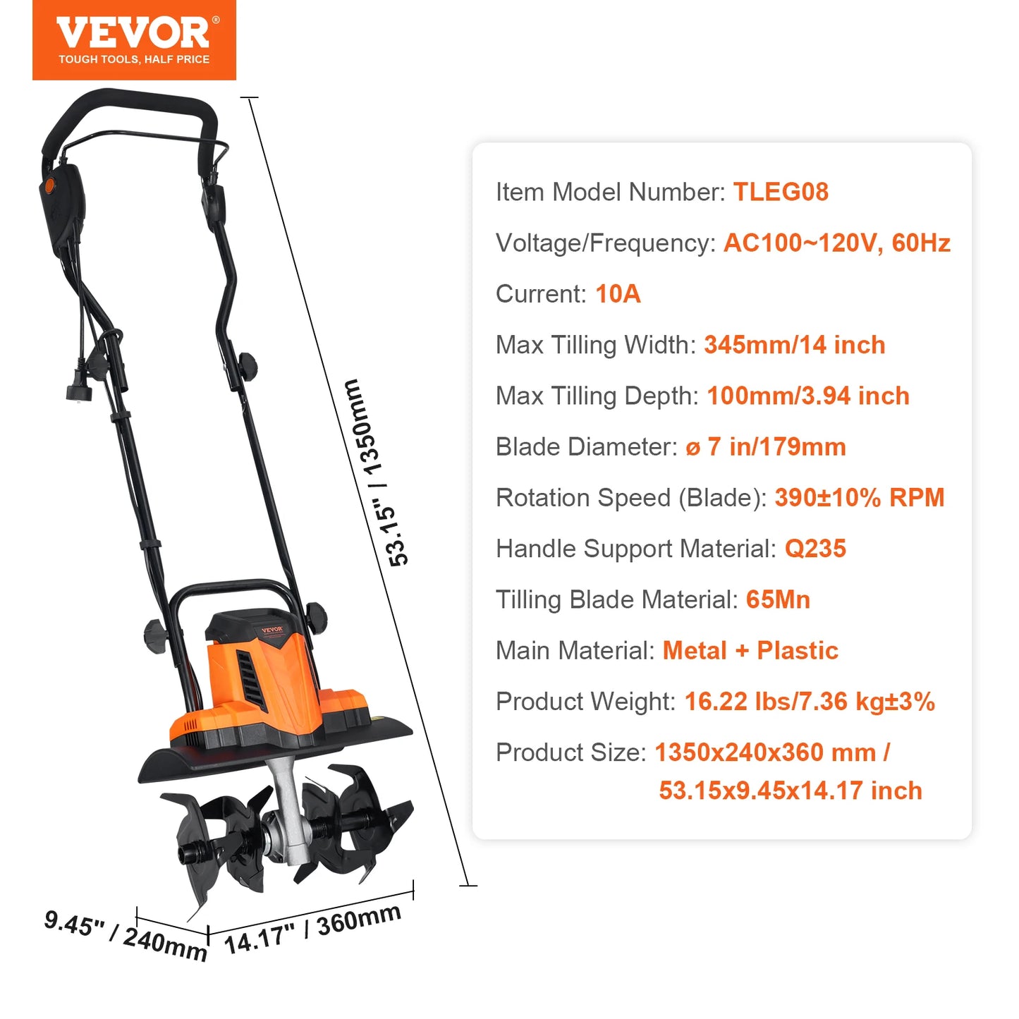 SucceBuy 12 Amp Electric Tiller 18" Tilling Width 3.94" Tilling Depth Corded Electric Tiller/Cultivator Steel Mn Tines Rototille
