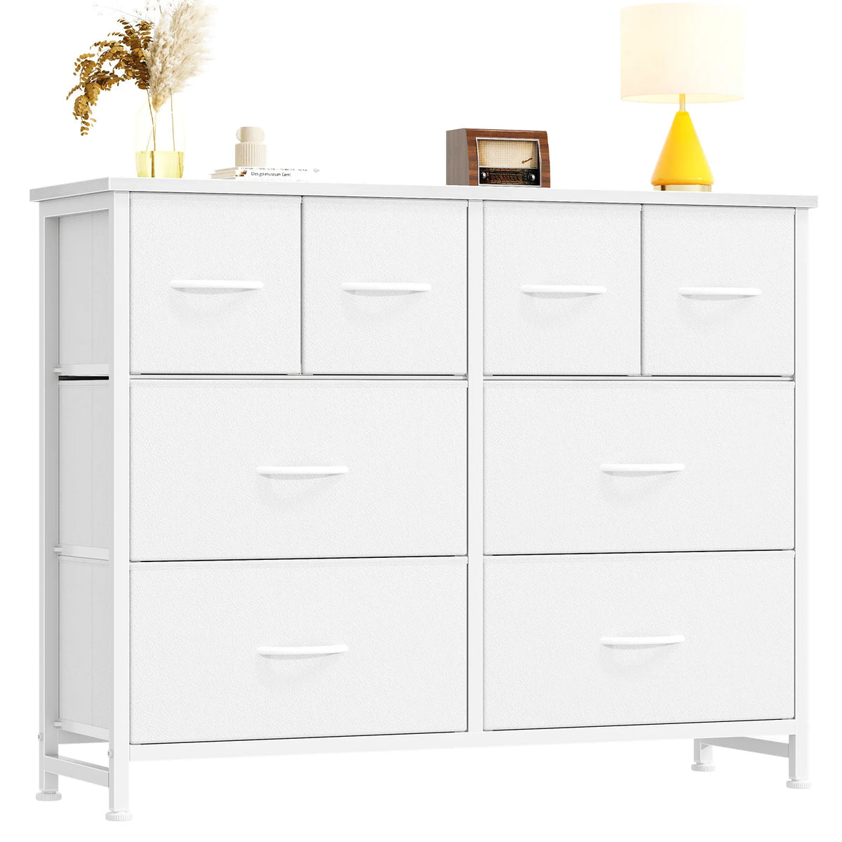 JHK Modern Fabric Drawer Dresser With Metal Frame For Home