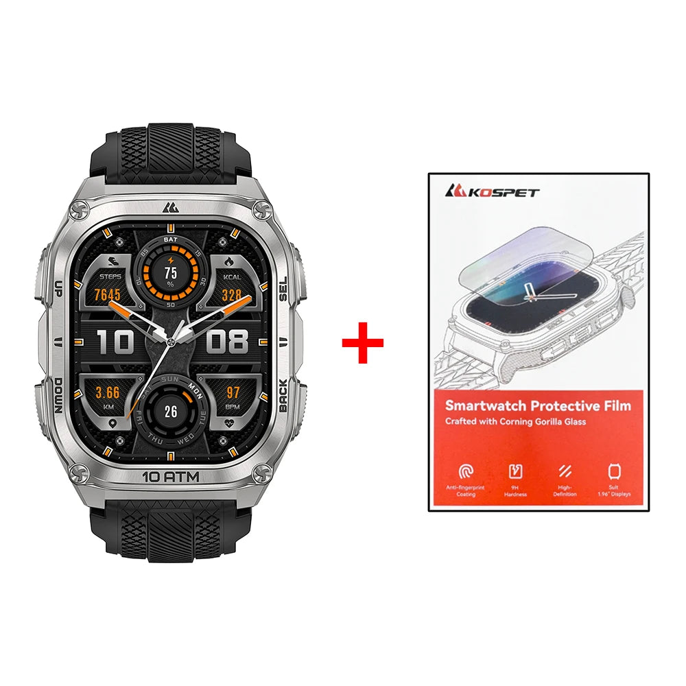 KOSPET Tank M4 Smart Watch Stainless Steel 6-Sat GPS Offline Maps 10ATM Waterproof 45M Dive 24/7 Health Monitor for Android iOS