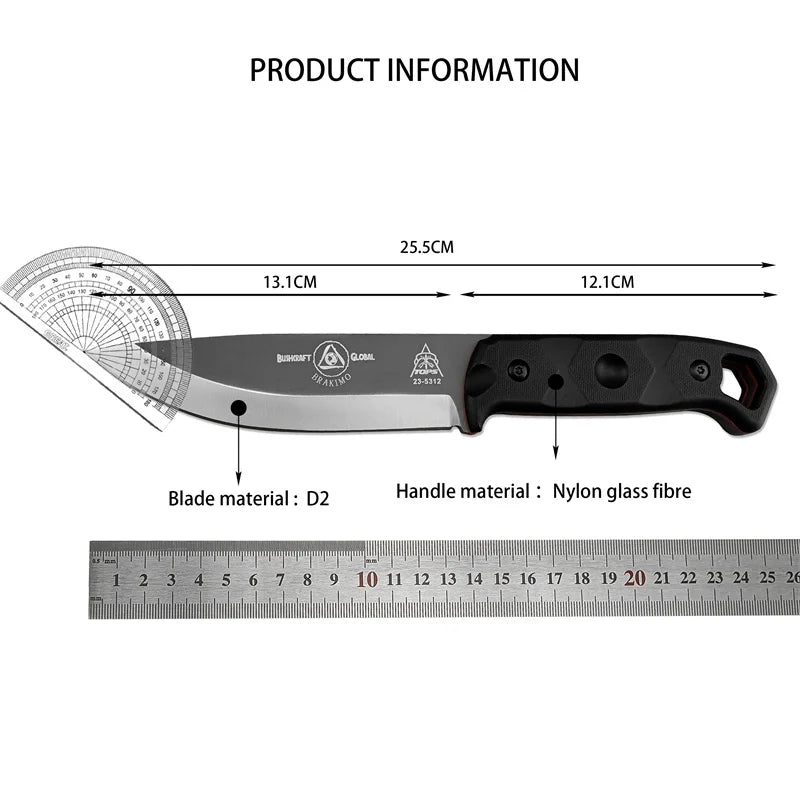 Outdoor Straight Knife D2 Steel Blade Camping Wilderness Tactical Hunting Knife EDC Pocket Knife Clearing Obstacle Knife