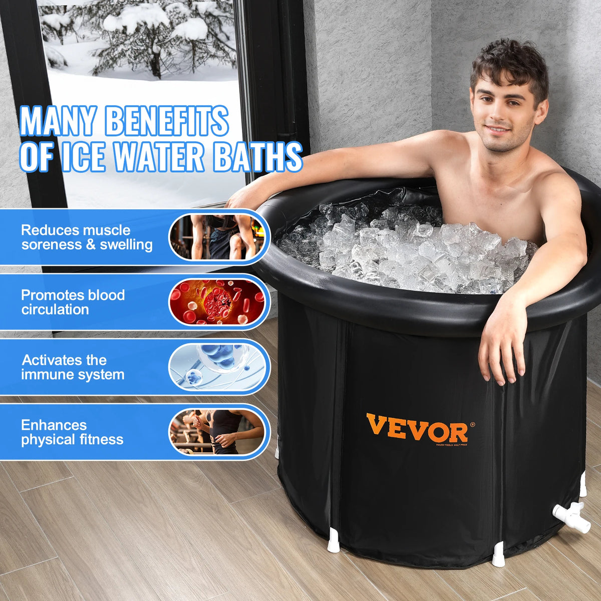 SucceBuy Ice Bath Tub Plunge Portable Ice Barrel Plunge Pool Cold Water Therapy for Athlet Recovery Fold Bathtub with Cover