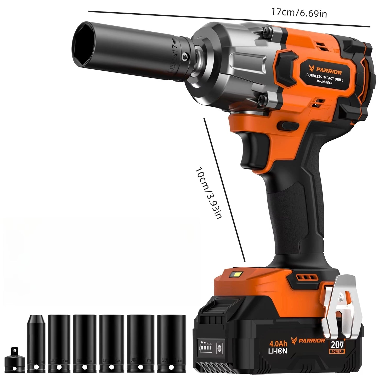 Impact Wrench 3-Speed Torque (380/600/900N.m) 1/2" Chuck + 3/8" Adapter 4Ah Battery & 2.0A Fast Charger (60min Charge) 6 Sockets Included – For Automotive Repair Heavy-Duty Tasks DIY
