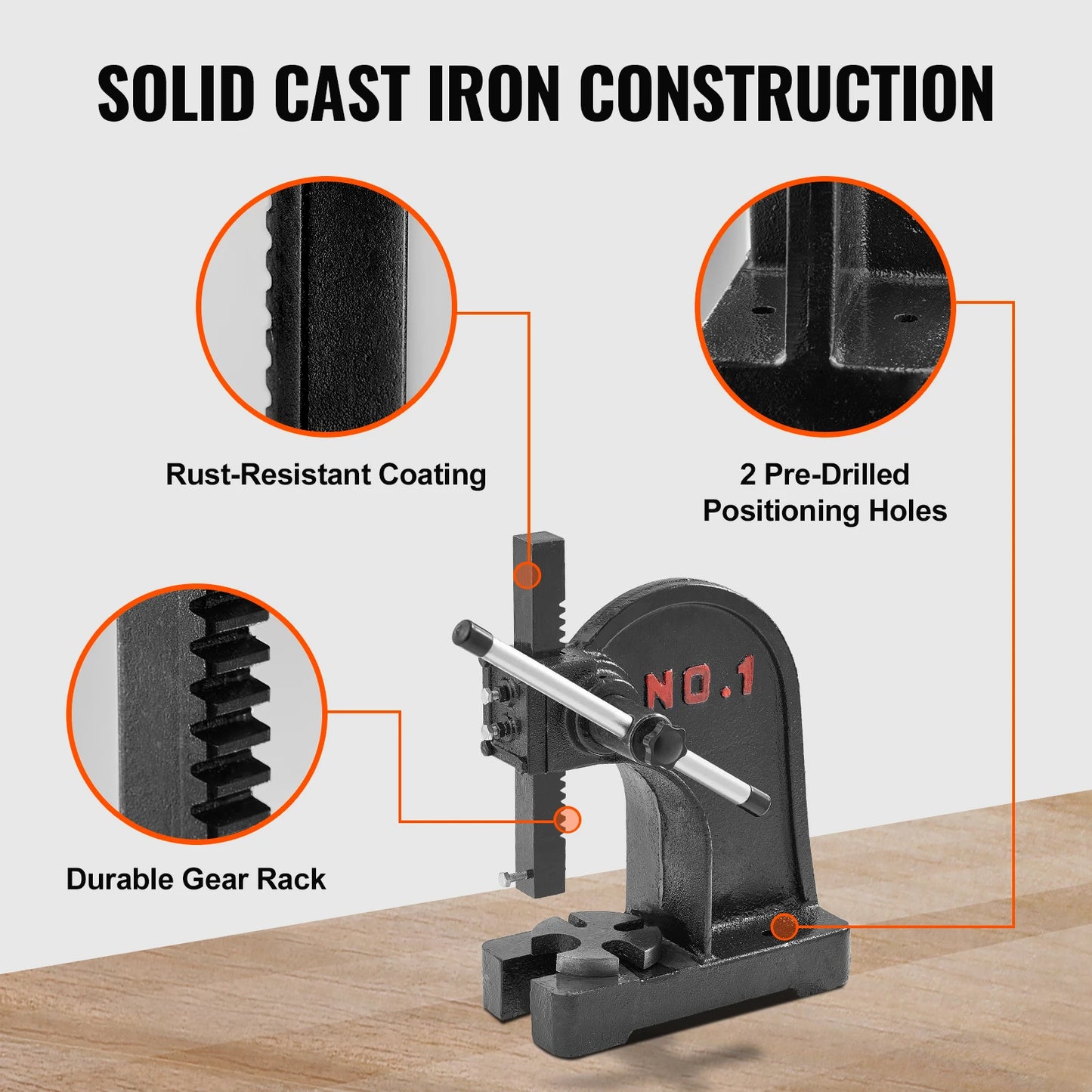 SucceBuy 1 Ton Arbor Press Manual Arbor Press Cast Iron Heavy-duty Manual Desktop Arbor Press Precision Hand Press for Stamping