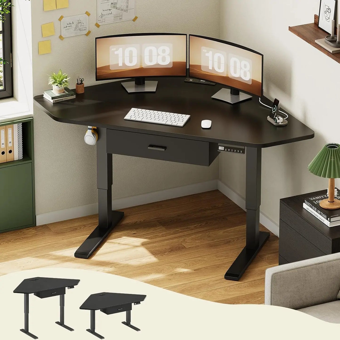 32" Electric Corner Height Adjustable Desk with Drawer, Small Gaming & Office Workstation, Rustic Brown, Customized