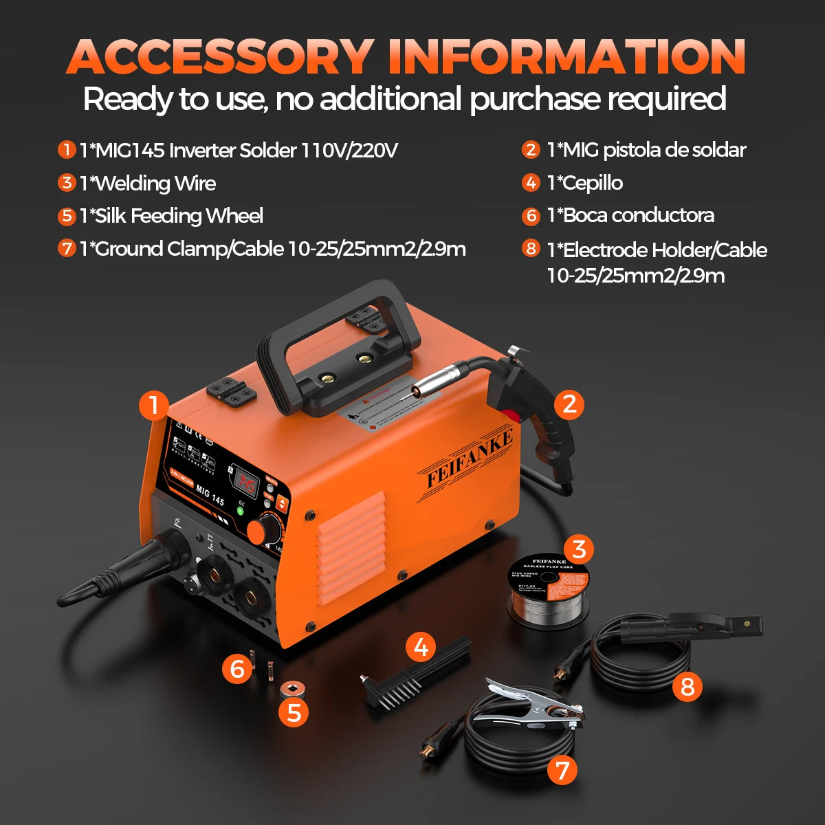 145A Flux Core MIG Welder110V Gasless Flux Core/Lift TIG/Stick 3 in 1 Portable Mini Welding Machine for Beginner