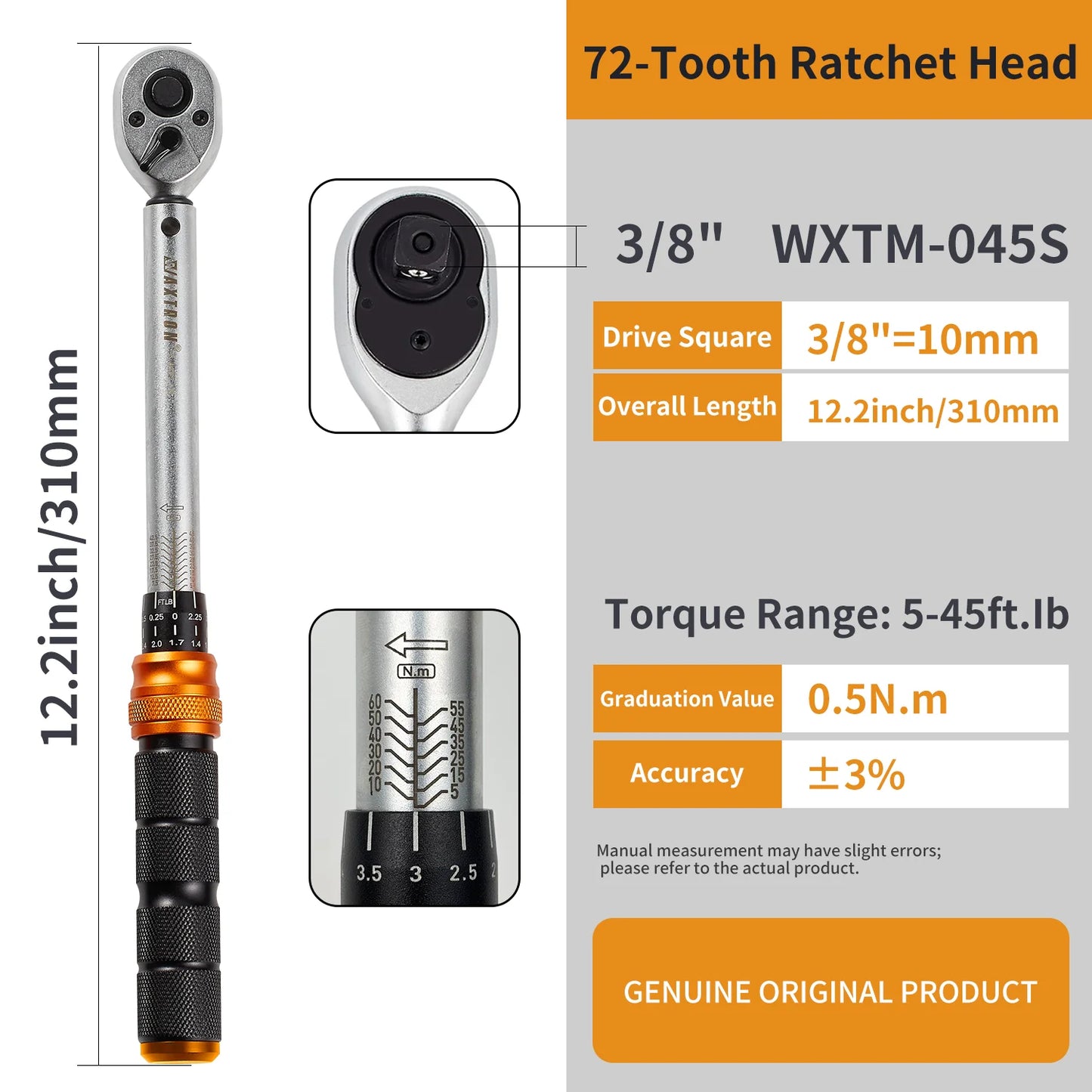 Waxtron Torque Wrench 1-220N.m ±3% Accuracy 1/2'' 1/4'' 3/8'' Drive Professional Maintenance Tools for Motorcycles and Bikes Hot