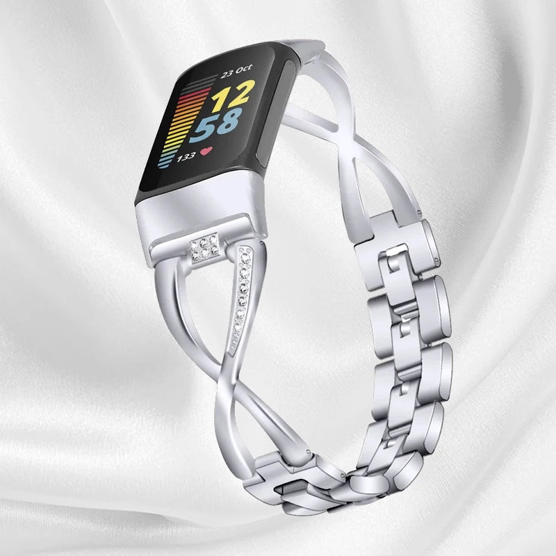 Fashionable Watch band For Fitbit Charge 5 Smart watch For Charge 5 Wrist Bracelet Band Zinc alloy diamond strap Correa Metal