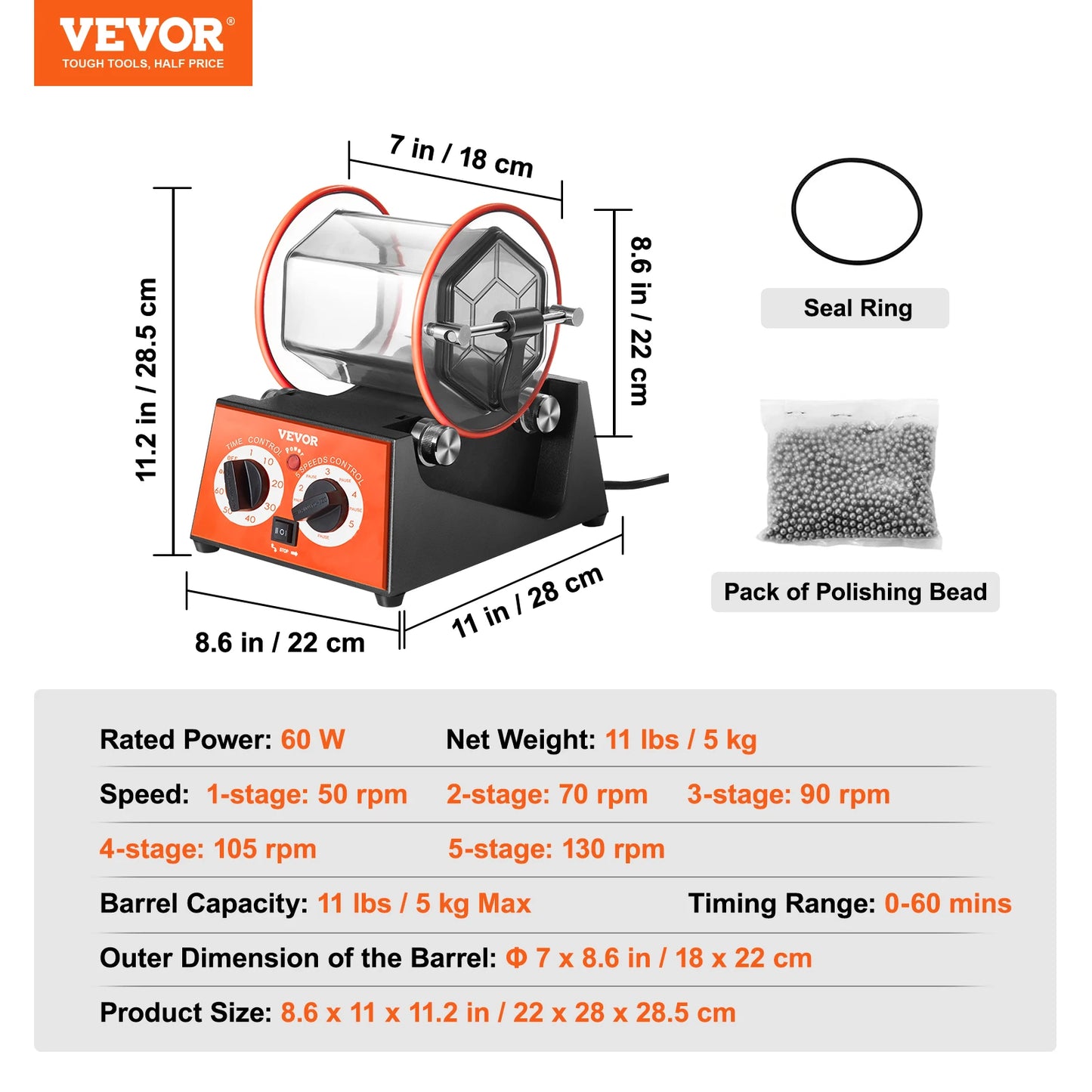 SucceBuy 3kg 5kg Rotary Tumbler Surface Polisher Jewelry Drum Polishing Machine Gem DIY Mini-Tumbler Finishing Tools