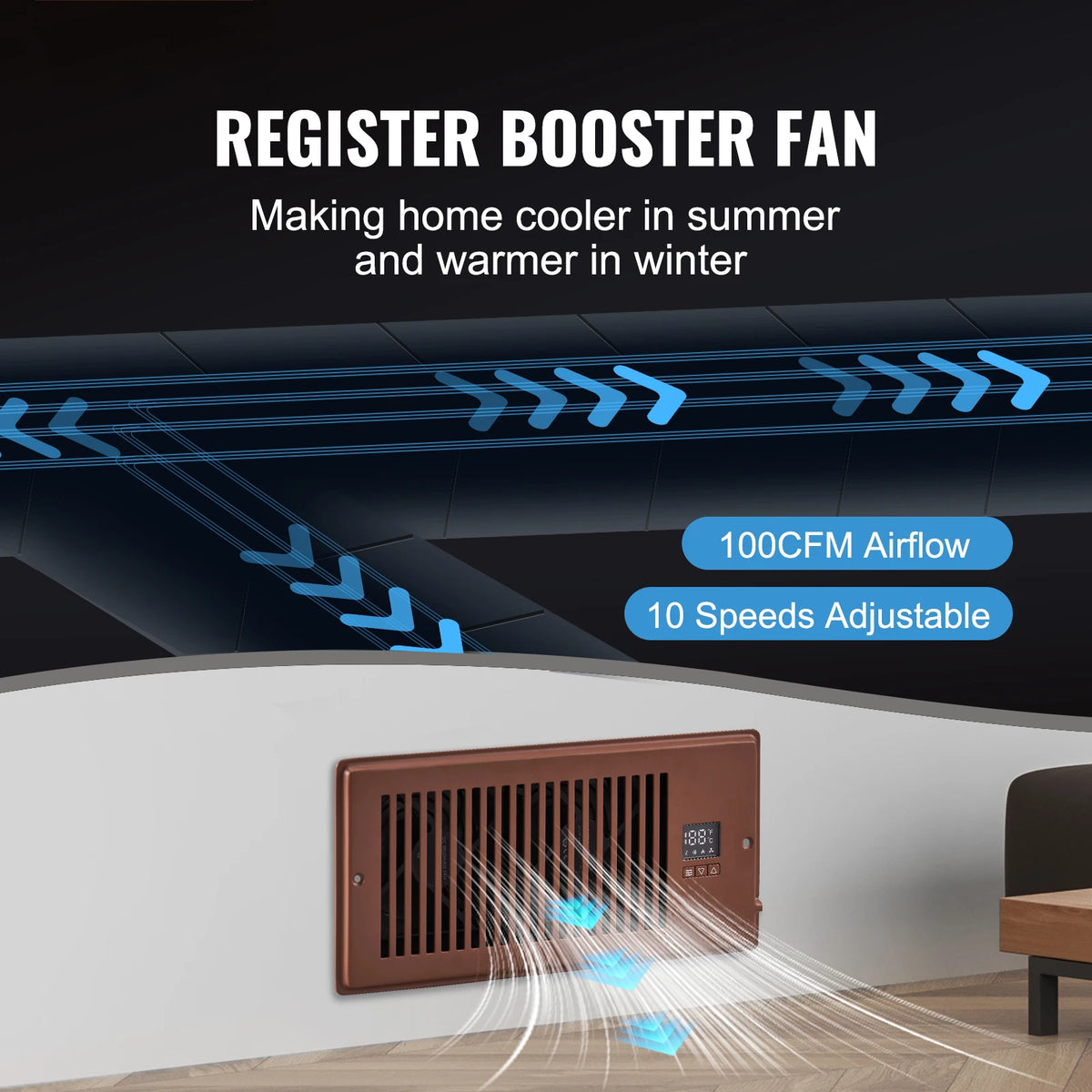 SucceBuy Quiet Register Booster Fan With Remote Thermostat Control
