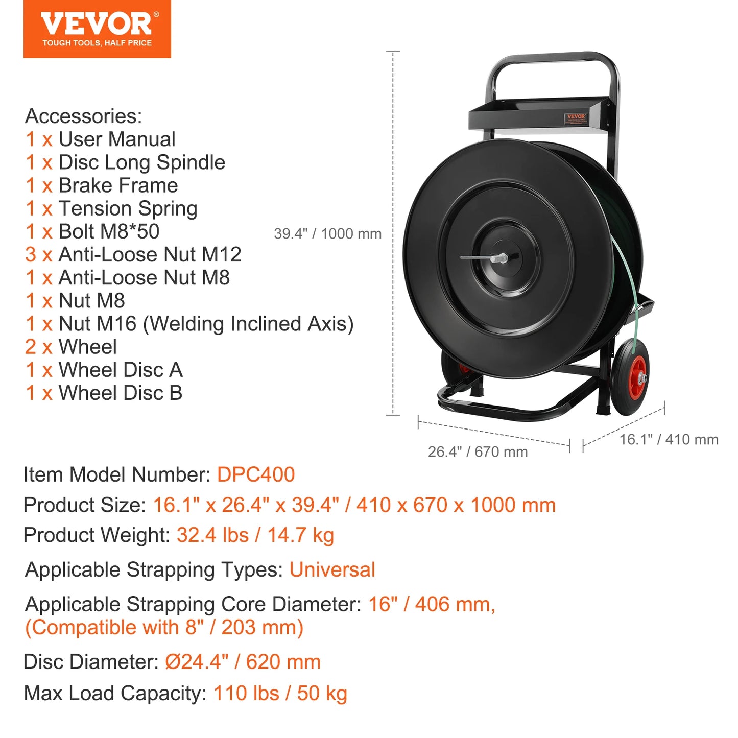 SucceBuy Banding Strapping Cart 8"/16" Core Size Strapping Dispenser with Anti-Retreat Pulleys for PET/PP/Fiber Strapping Coils