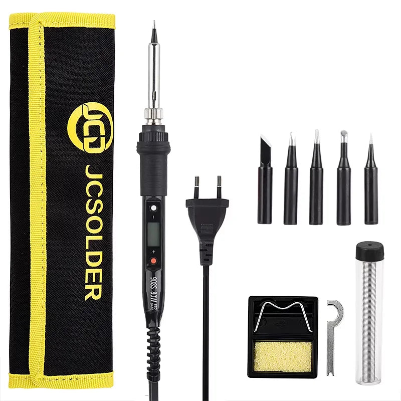 JCD 80W Electric Soldering Iron Set Adjustable Temperature 110V Replaceable Soldering Iron Head Soldering Iron Pen Welding Kit