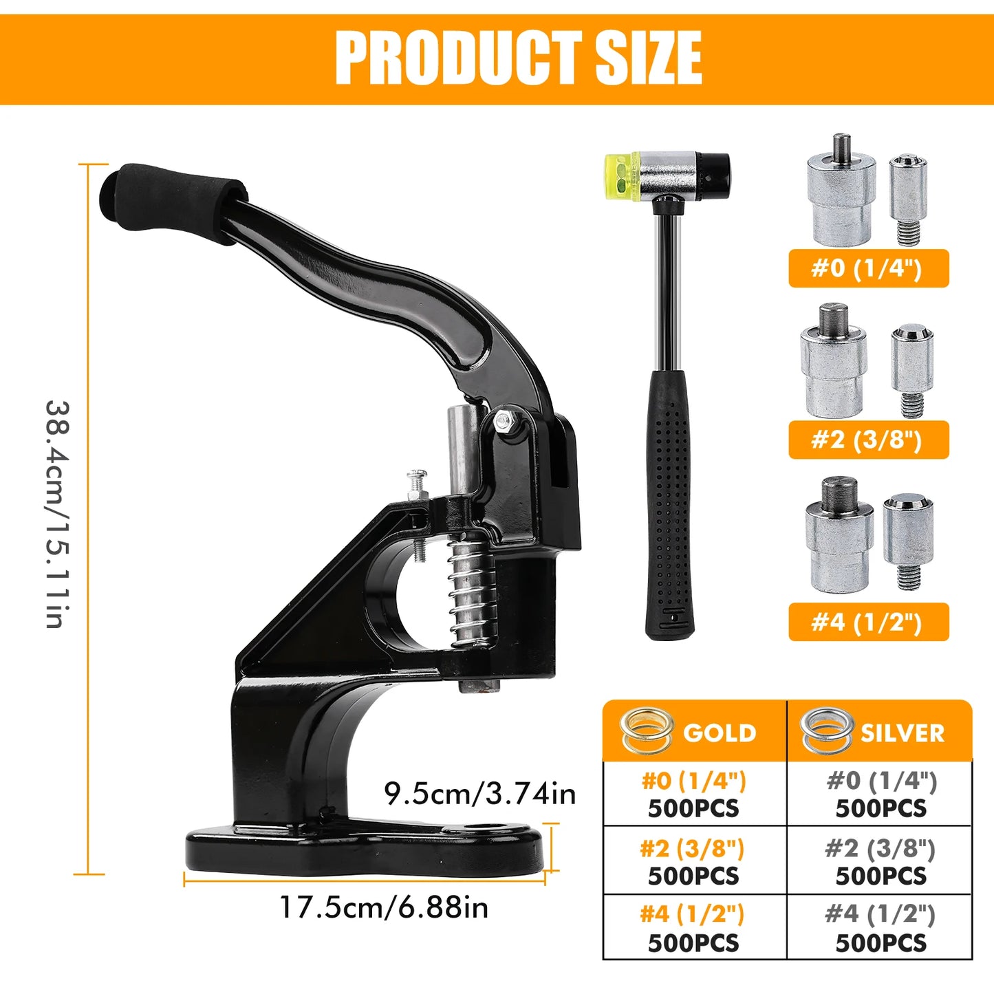 Manual Grommet Eyelet Machine DIY Hand Press Leathercraft Sewing Punch Tool with Dies+Grommets Versatile use