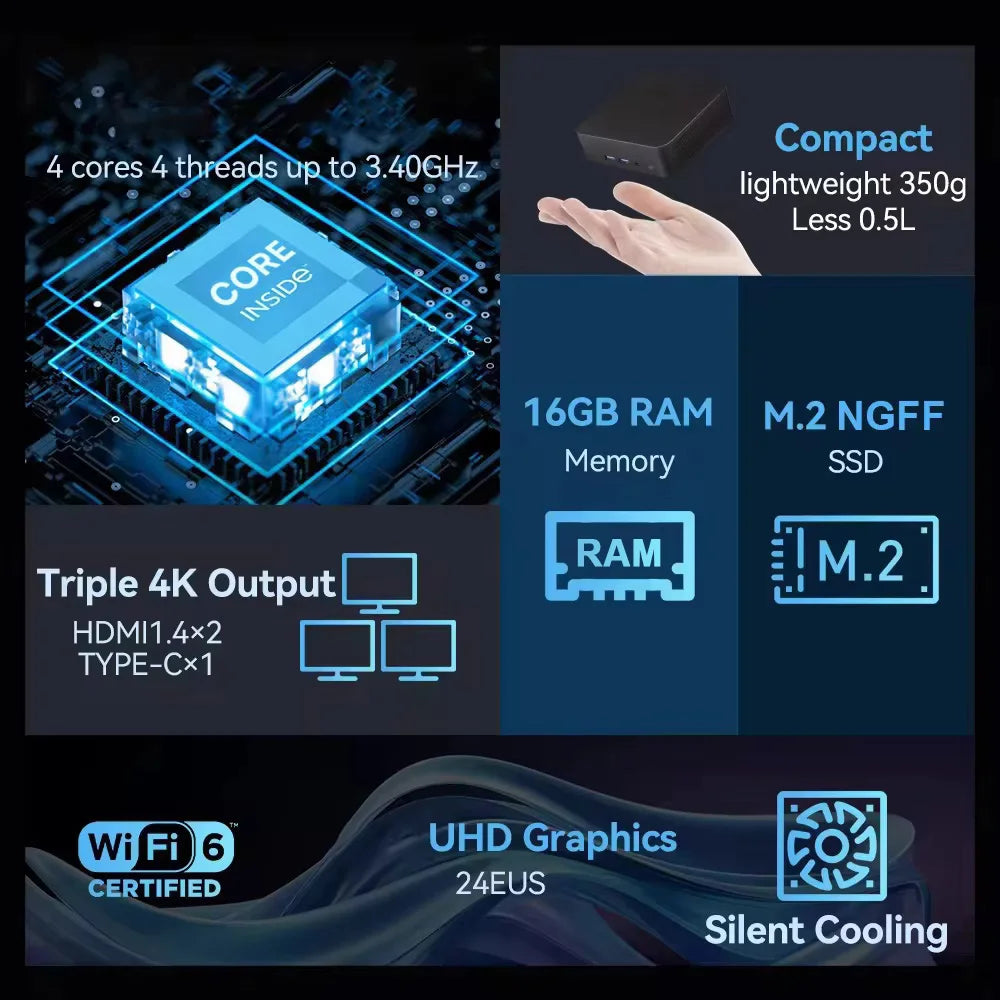 2026 Portable Mini PC Gamer Intel Core i9 8950HK i3 6100 Windows 11 Mini Computer 16GB RAM 512GB 1TB SSD 4K HD Gaming Desktop PC