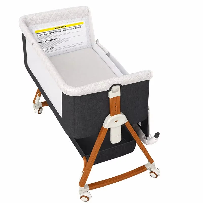 Baby Bassinet Portable Bedside Bassinet for Baby 3 in 1 Foldable Crib Travel Baby Crib Rocking 6 Adjustable Height with Wheels