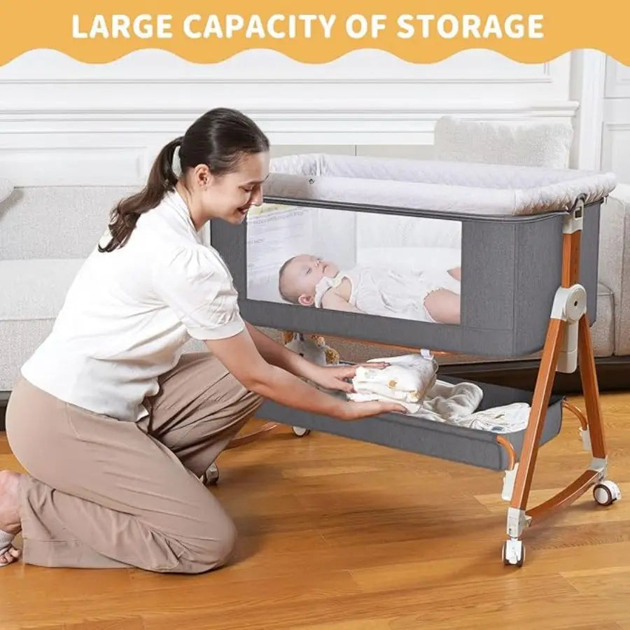 Baby Bassinet Portable Bedside Bassinet for Baby 3 in 1 Foldable Crib Travel Baby Crib Rocking 6 Adjustable Height with Wheels
