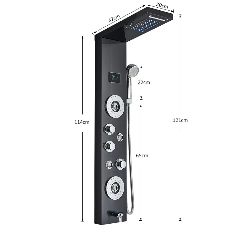 LED Shower Panel Tower System Rain Waterfall Shower Column Hydroelectricity LCD Display With Massage Body Spa Bath Shower Faucet