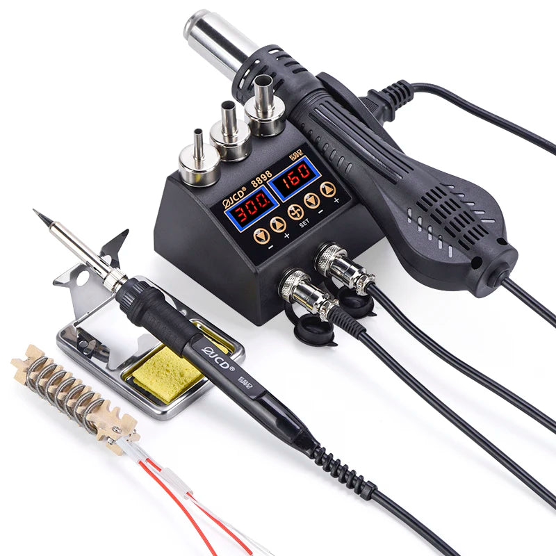 2 in 1 750W Hot Air Gun LCD Digital Display Welding Rework Station for Cell-phone BGA SMD IC Repair Soldering Iron Station 8898