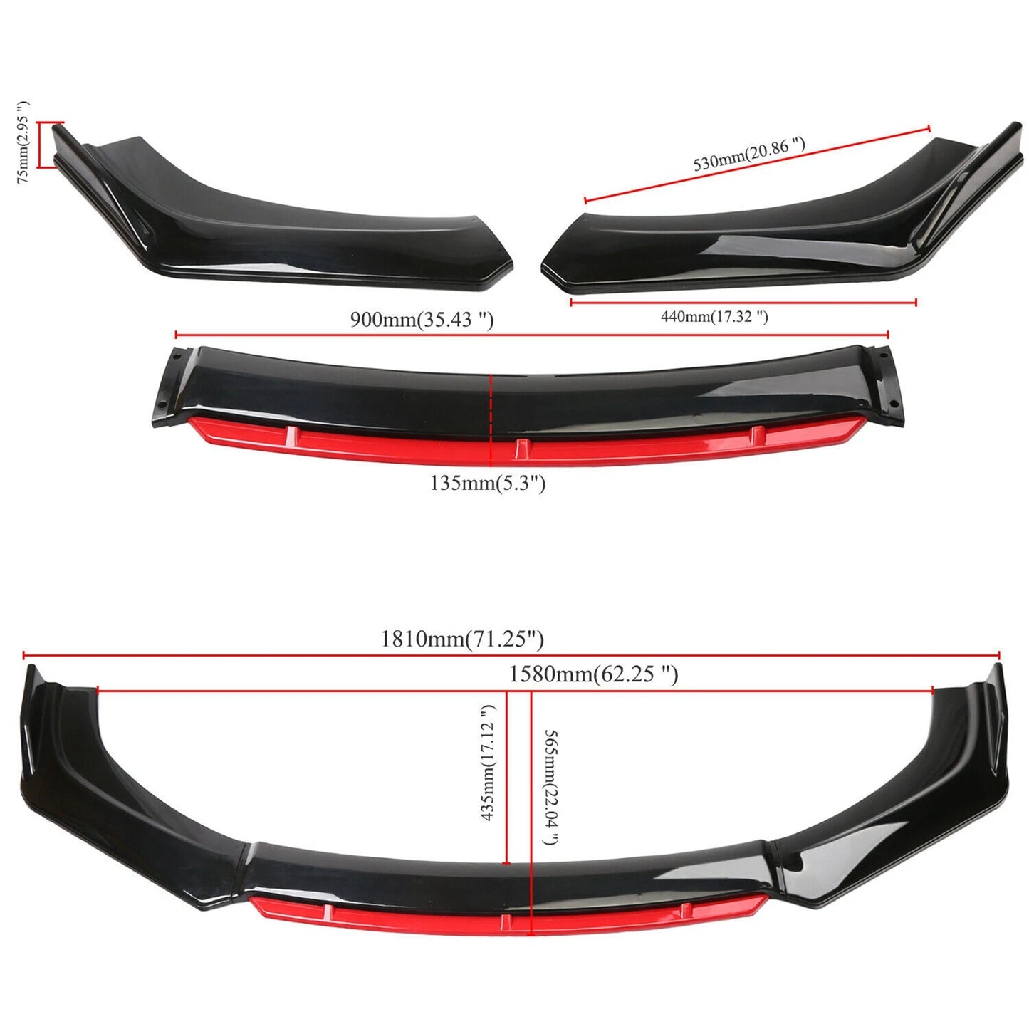 Areyourshop Universal Front Bumper Lip Kit Splitter Spoiler Diffuser