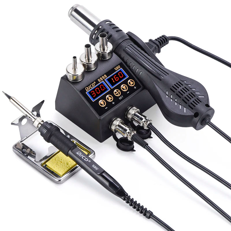 2 in 1 750W Hot Air Gun LCD Digital Display Welding Rework Station for Cell-phone BGA SMD IC Repair Soldering Iron Station 8898