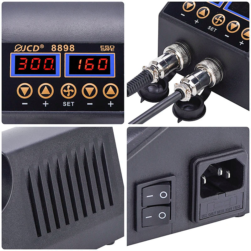 2 in 1 750W Hot Air Gun LCD Digital Display Welding Rework Station for Cell-phone BGA SMD IC Repair Soldering Iron Station 8898