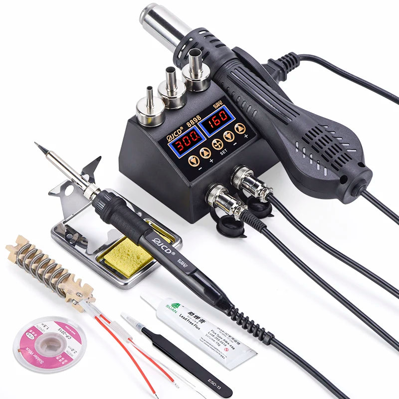 2 in 1 750W Hot Air Gun LCD Digital Display Welding Rework Station for Cell-phone BGA SMD IC Repair Soldering Iron Station 8898