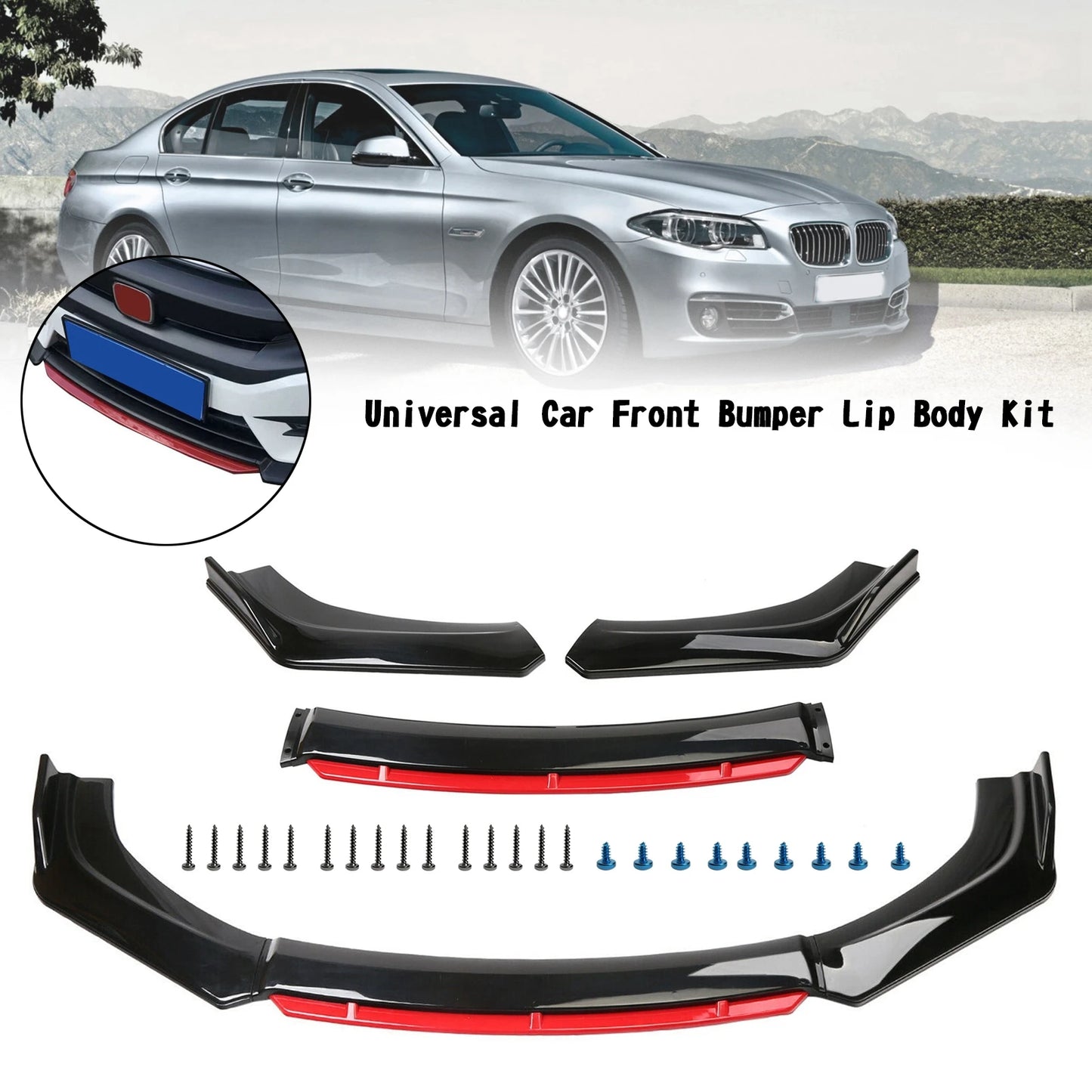 Areyourshop Universal Front Bumper Lip Kit Splitter Spoiler Diffuser