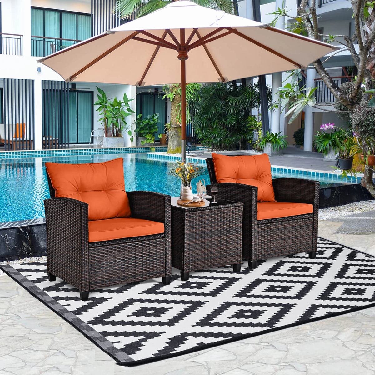 Homasis Outdoor Rattan Conversation Set Furniture With Plush Cushions