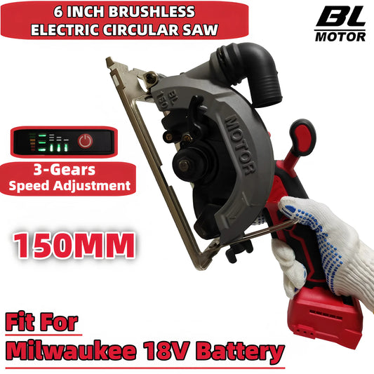 150MM Brushless Electric Circular Saw Cordless High Power Cutting Handheld Woodworking Saw Power Tools Fit Milwaukee 18V Battery