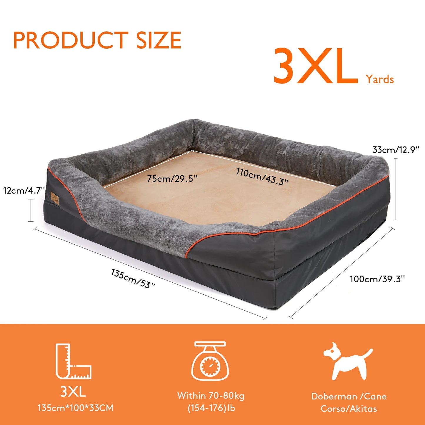 Large Dog Bed Soft Comfortable Warm Fleece Anti-Allergy Pet Bed with Removable Washable Cover Waterproof