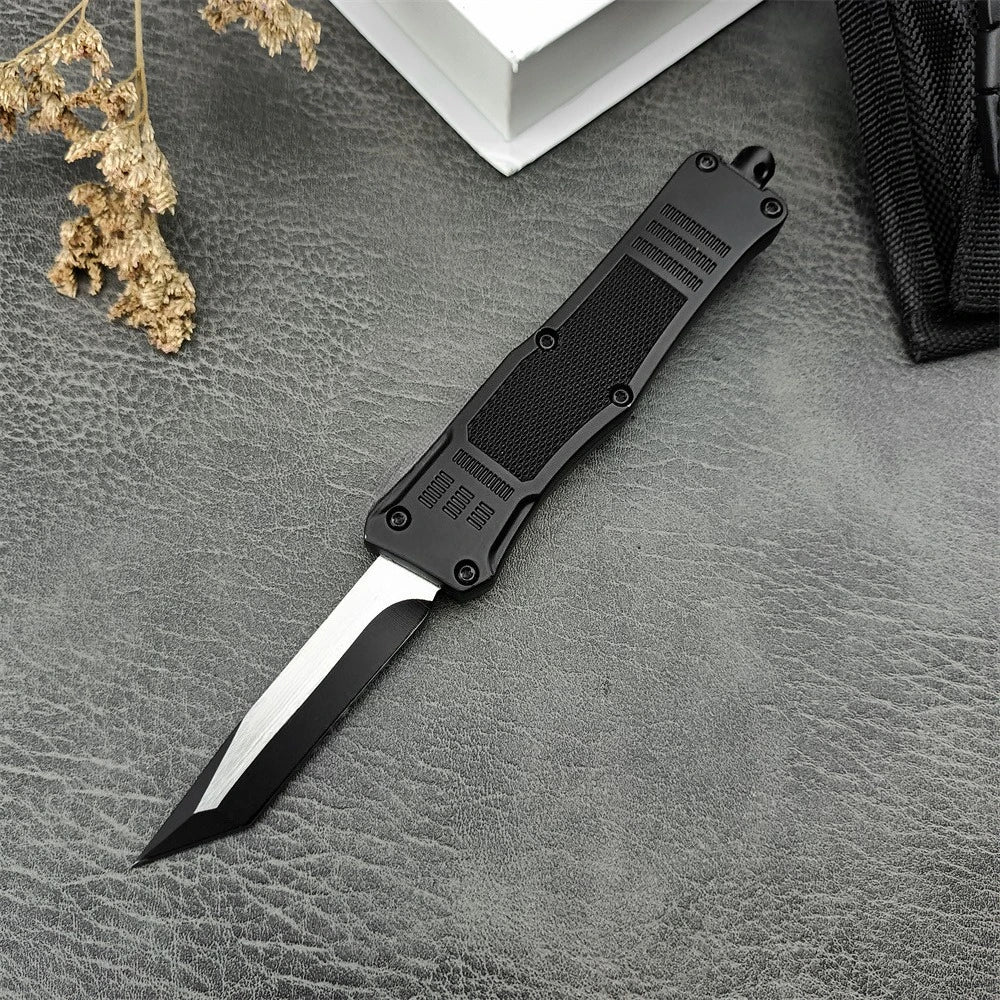 Multi-functional Outdoor Tactical Folding Knife with Tanto Blade, Black Zinc Alloy Handle, Pocket Clip, EDC Rescue Survival Tool