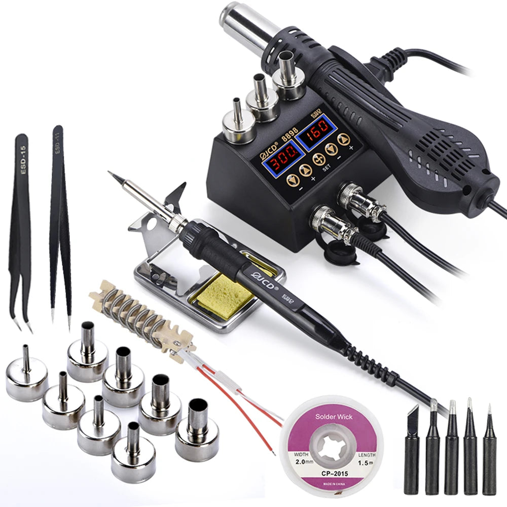 2 in 1 750W Hot Air Gun LCD Digital Display Welding Rework Station for Cell-phone BGA SMD IC Repair Soldering Iron Station 8898