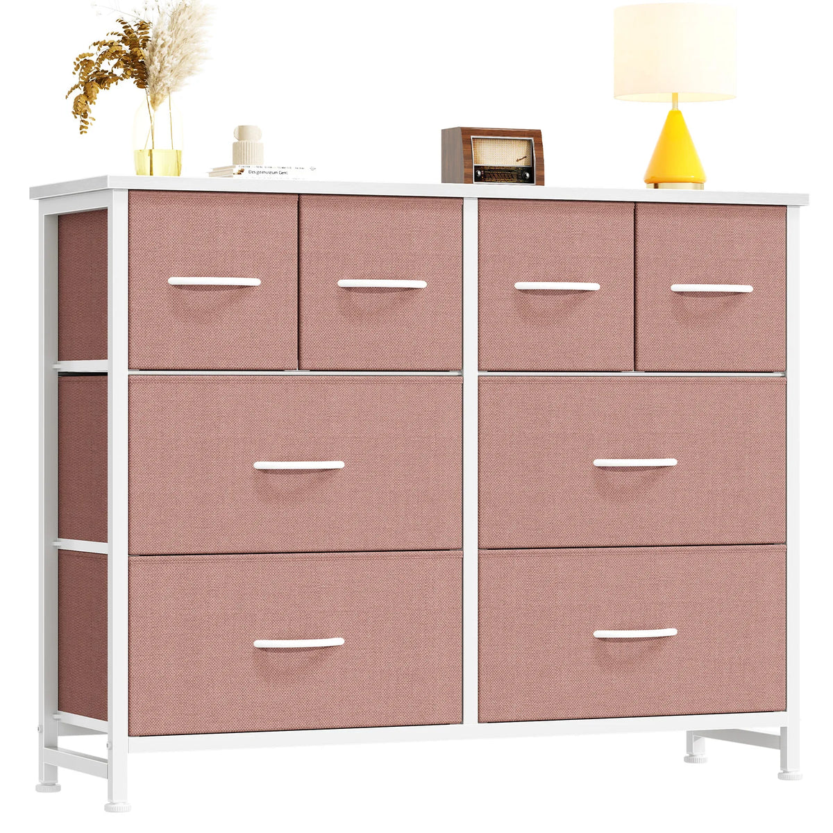 JHK Modern Fabric Drawer Dresser With Metal Frame For Home