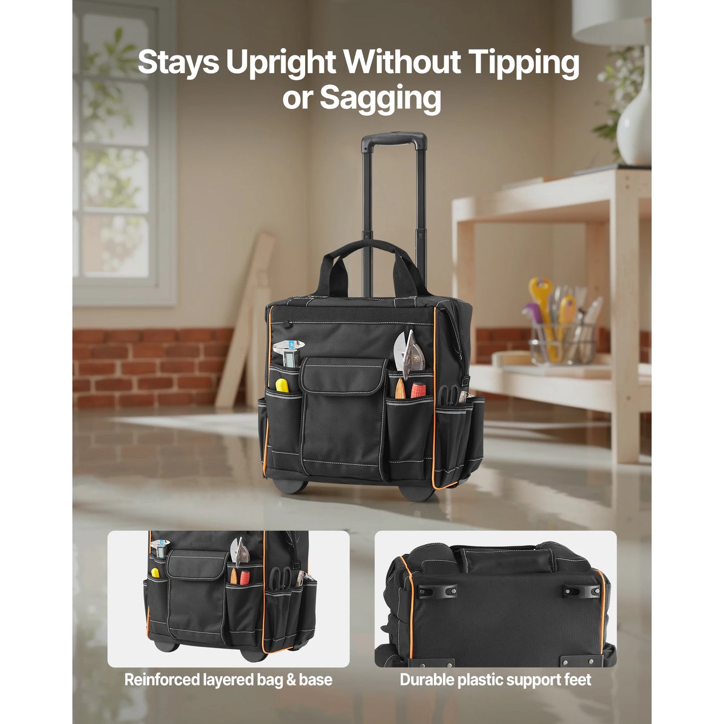 SucceBuy 110Lbs Rolling Tool Bag 25 Pockets Roller Tool Bag on Wheels with Telescoping Handle Toolbag Organizers for Mechanic
