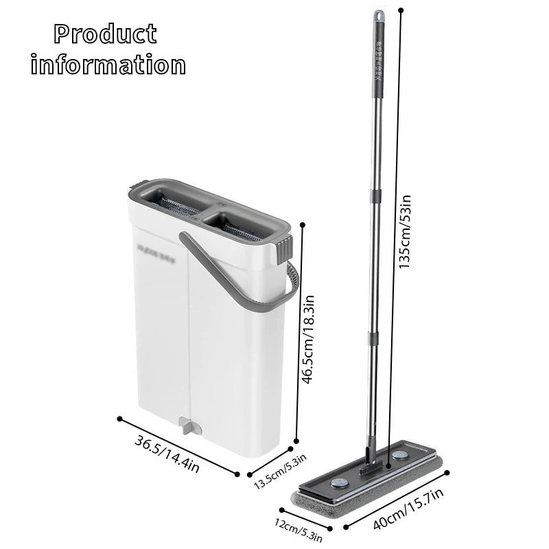 Joybos Space-Saving Slim Mop Bucket Set (Only 5.3" Wide), Self-Wringing Flat Mop with Built-in Hair Scraper & Anti-Tipping Suction Base, Includes 2 Washable Pads