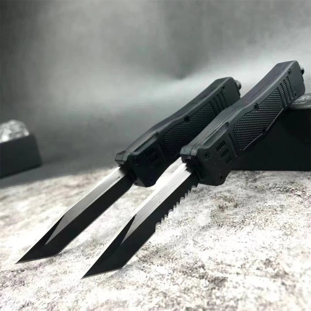 Multi-functional Outdoor Tactical Folding Knife with Tanto Blade, Black Zinc Alloy Handle, Pocket Clip, EDC Rescue Survival Tool