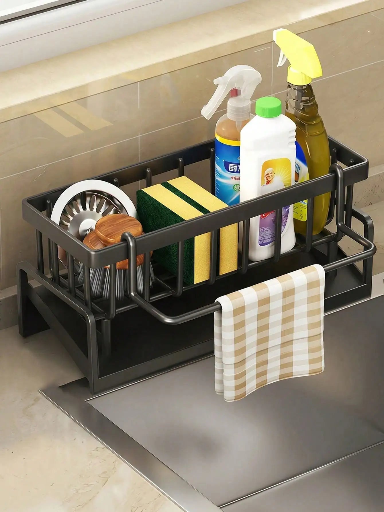 Multifunctional Sink Drain Rack, Sponge Holder, Kitchen Utensil Drainer, Spherical Metal Sink Dish Rack, Upgraded Carbon Steel Material. Kitchen Storage Rack, Sink Towel And Mat All Made Of Carbon Steel, Spherical Metal Sink
