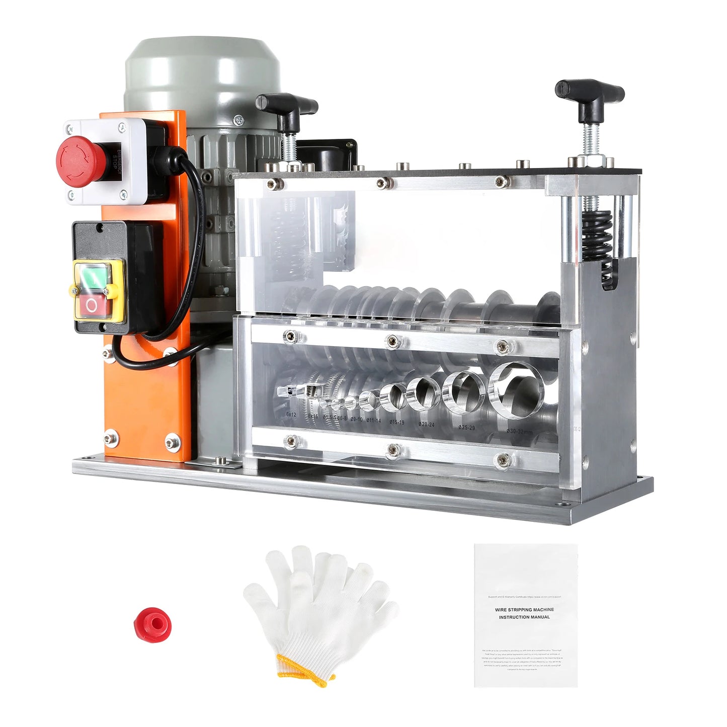 SucceBuy Electric Wire Stripping Machine Cable Stripper Peeler 750W 1.5-32mm 10 Channels Acrylic+Aluminum Scrap Copper Recycling