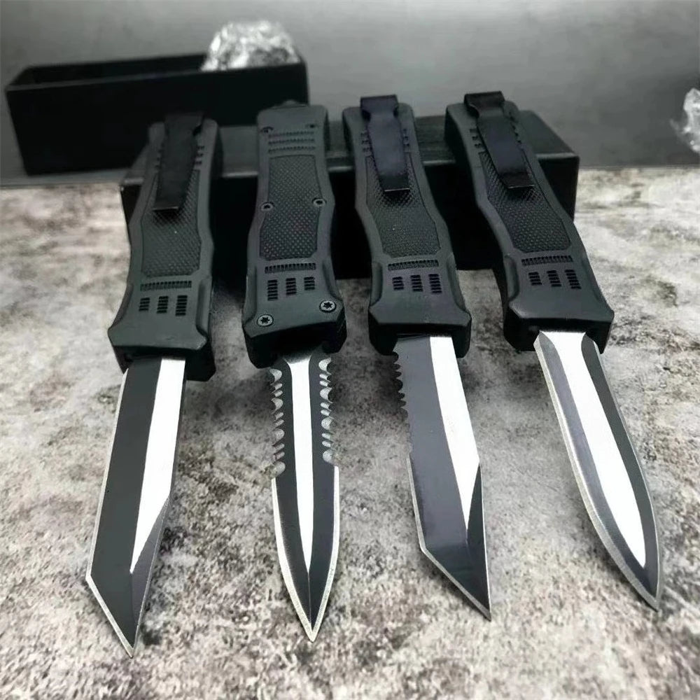 Multi-functional Outdoor Tactical Folding Knife with Tanto Blade, Black Zinc Alloy Handle, Pocket Clip, EDC Rescue Survival Tool