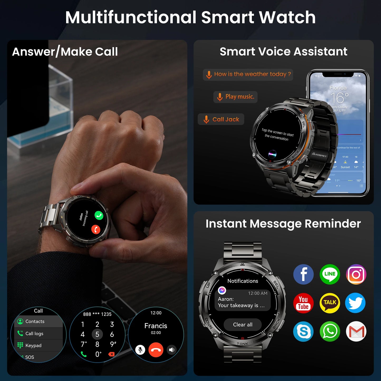 Kospet T3 Ultra GPS Smart Watch For Men With Altimeter