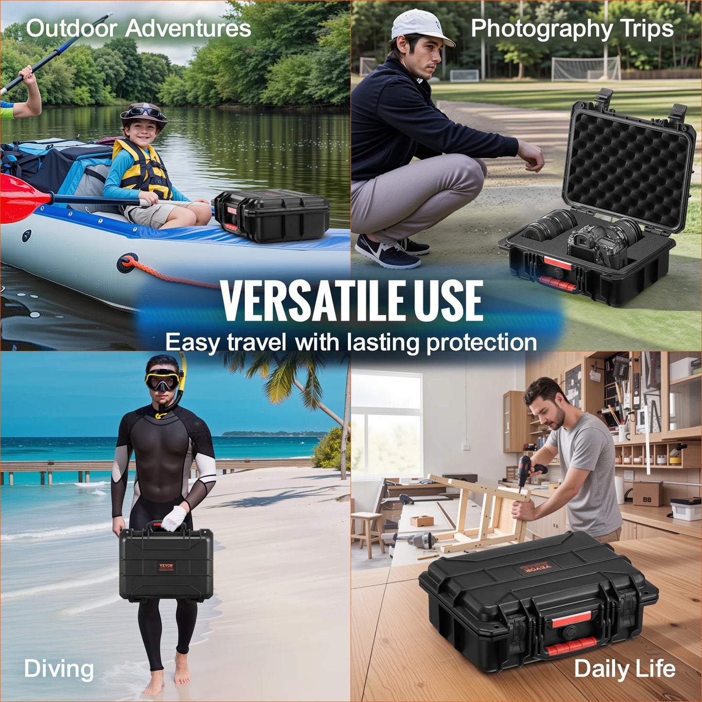SucceBuy IP67 Weatherproof Hard Case Heavy Duty Protective Case w/ Pre-cut Foam and Handles for Travel Hunting Military Cameras