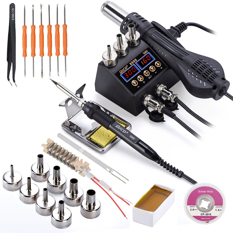 2 in 1 750W Hot Air Gun LCD Digital Display Welding Rework Station for Cell-phone BGA SMD IC Repair Soldering Iron Station 8898