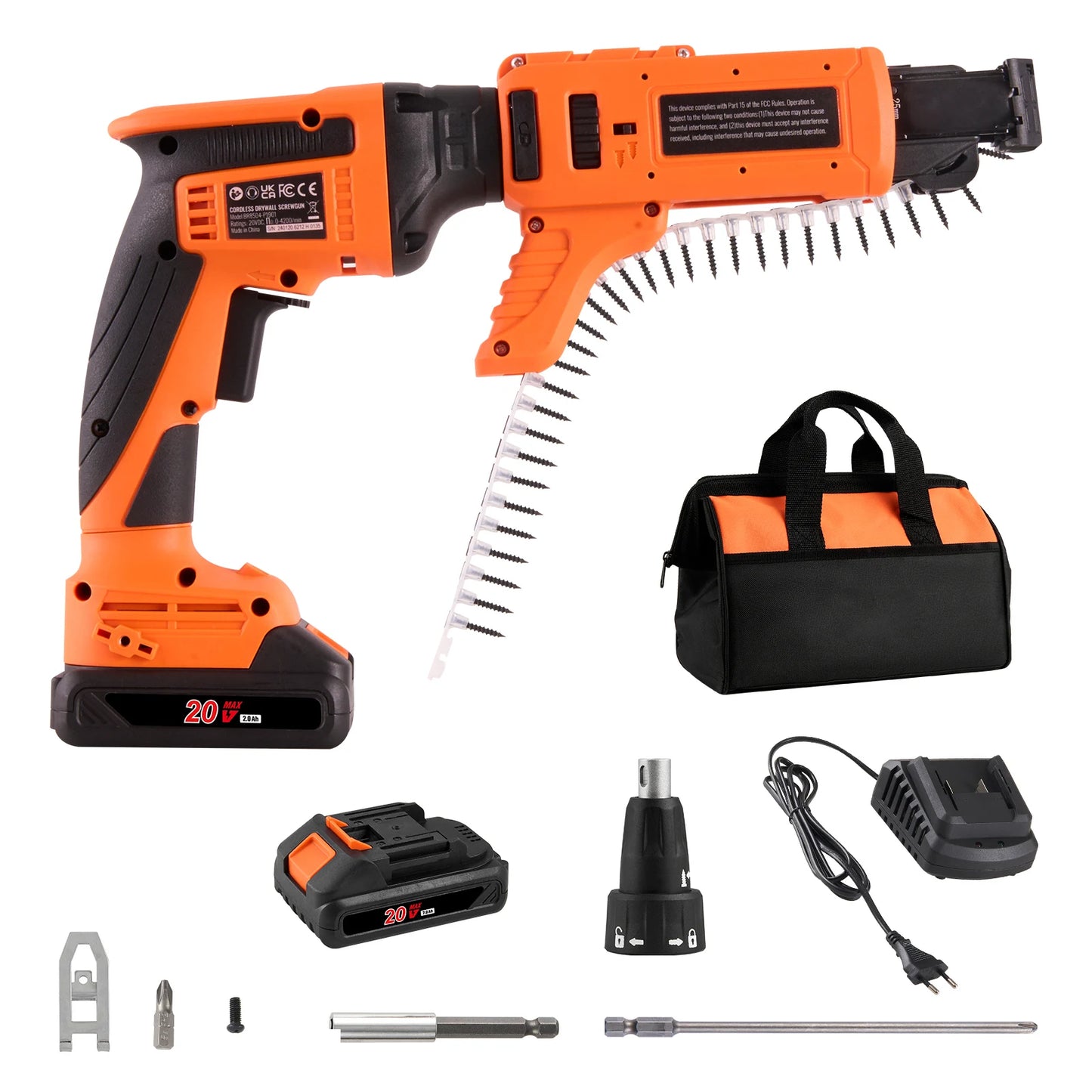SucceBuy Drywall Screw Gun 20V Max Drywall Screwgun 4200RPM Brushles Cordless Drywall Kit Reverse Adjustable Built-in LED Light