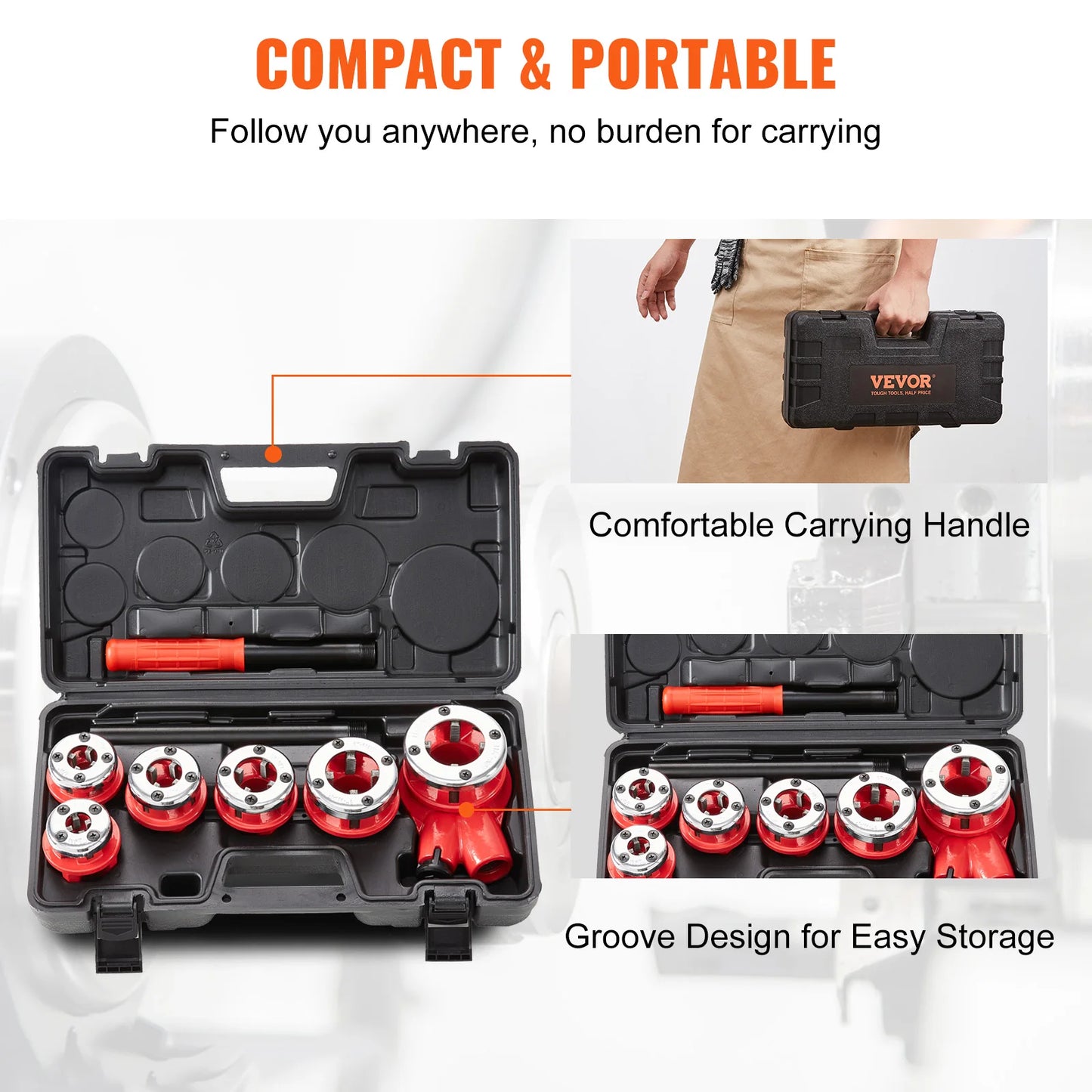 SucceBuy Manual Pipe Threader Ratchet Tool Portable Pipe Threading Set w/ 6PCS NPT Dies for Galvanized Aluminum Iron Copper Pipe