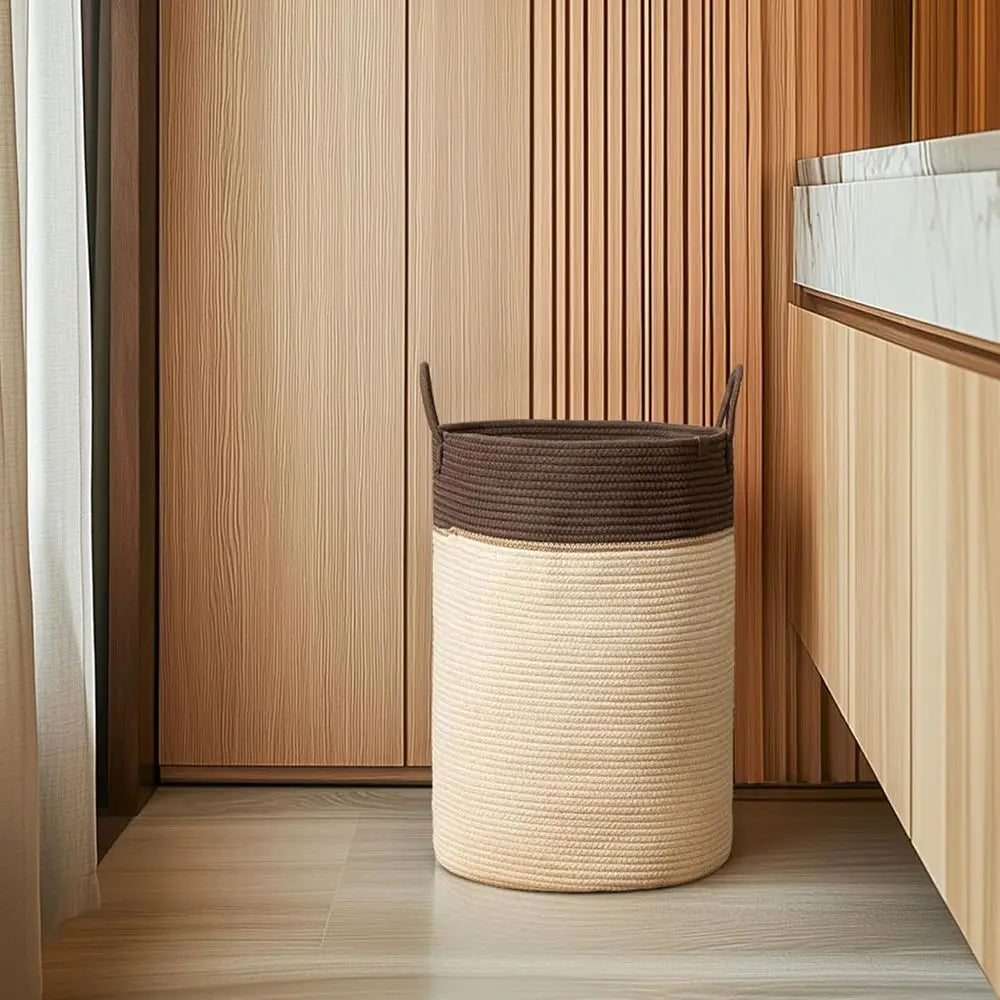 Extra Large Cotton Storage Basket - 72 Liters, Ideal for Laundry, Blankets, Toys, and Kids' Clothes